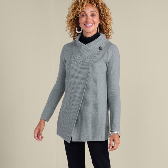 Soft Surroundings Miranda Wrap Wool Blend Sweater Comfy Cozy Lagenlook in Gray L - Picture 2 of 14